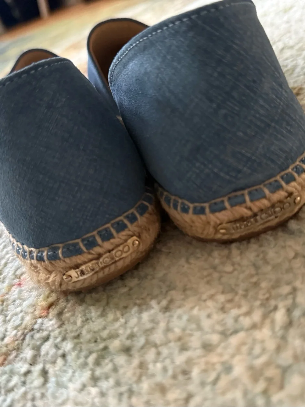 Jimmy Choo Dreya D’Orsay Espadrilles Flats Size 40 In Blue Denim Chambray